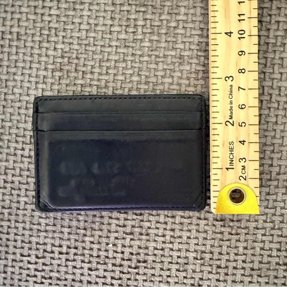 Coach Leather Card Case Slim Wallet Black Magnetic Money Clip Cardholder Minimal